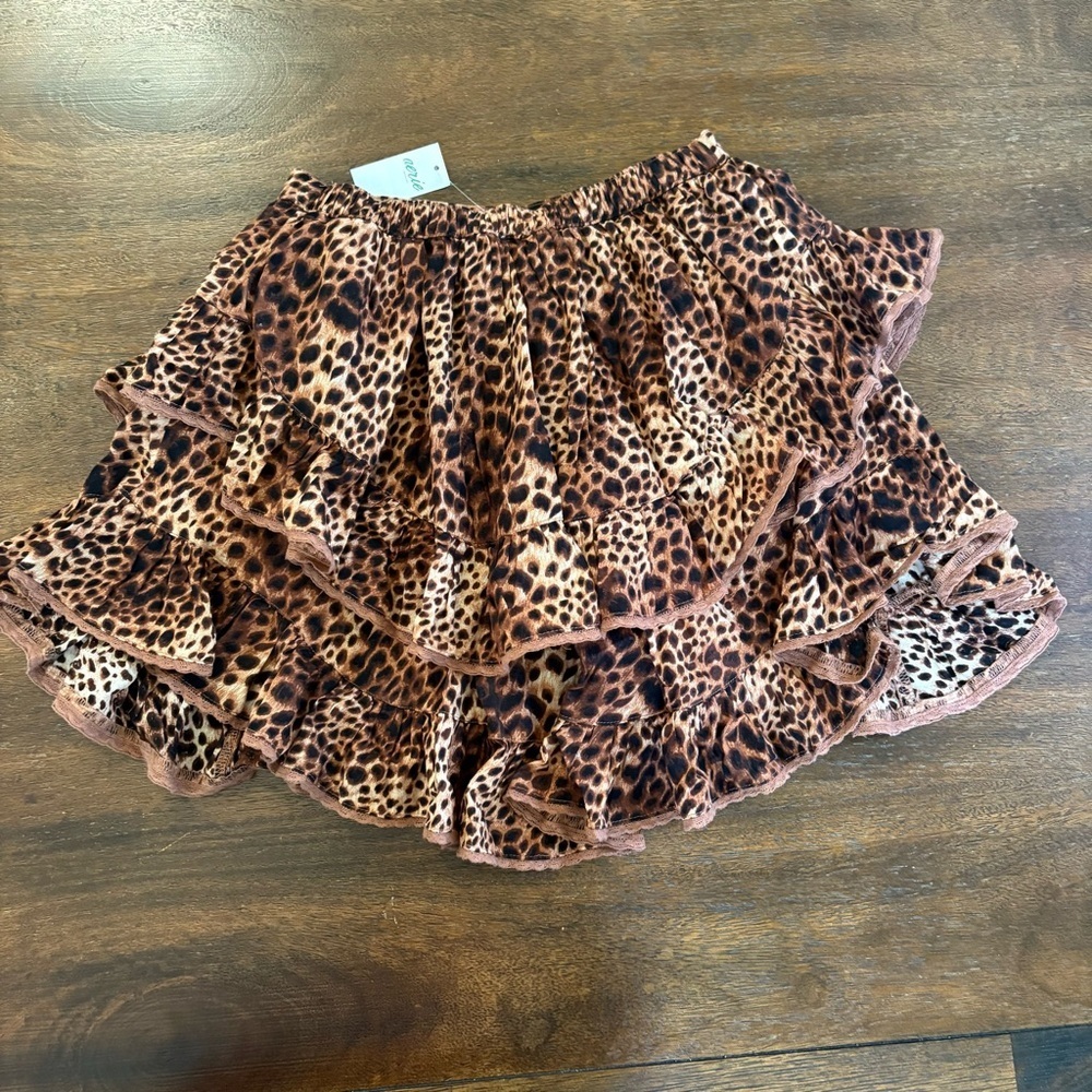 Aerie Leopard Tiered Ruffle Elastic Waist Mini Skirt Shorts 100% Cotton XSMALL